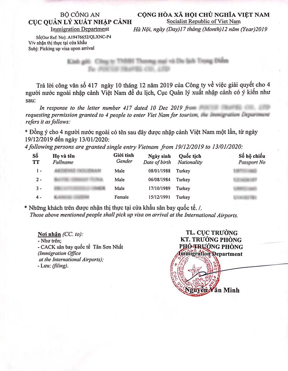 vize onay mektubu (vietnam c1 belgesi)
